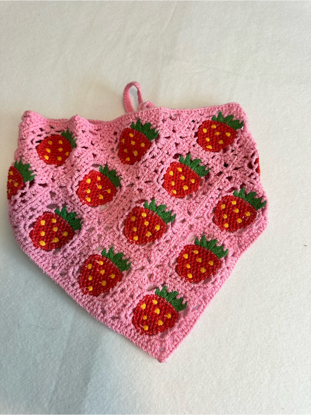 Pink Strawberry Crochet Headscarf